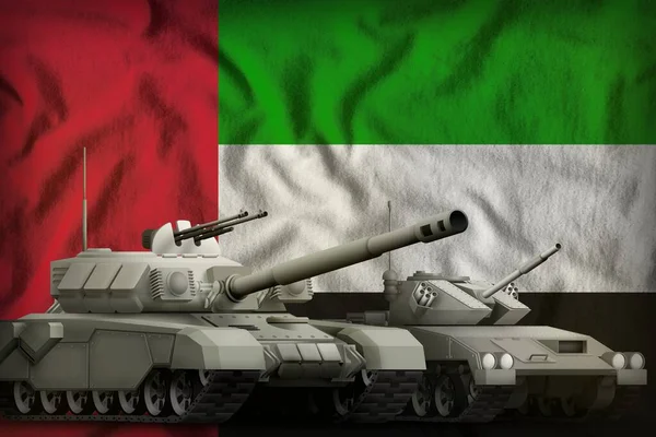 Carri Armati Sullo Sfondo Della Bandiera Degli Emirati Arabi Uniti — Foto Stock