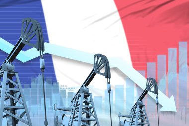 Fransa petrol endüstrisi konsepti, endüstriyel illüstrasyon - Fransa 'nın bayrak arka planının çizelgesini düşürmek. 3B Görüntü