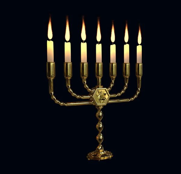 Guld Dekorativ Menorah Glödande Isolerad Objekt Illustration — Stockfoto