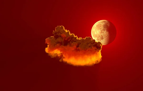 Nuvem Cúmulo Vermelho Único Com Lua Cgi Natureza Ilustração — Fotografia de Stock