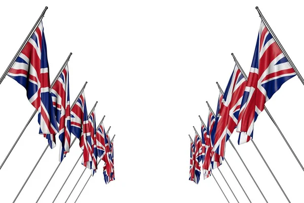 Mooi Veel Verenigd Koninkrijk Vlaggen Hangen Diagonale Palen Van Links — Stockfoto