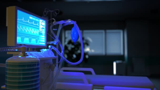 Medicina Animáció Intenzív Tüdőventilátor Klinikán Éjjel — Stock videók