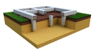 iskele ve kiriş vakfı - izole edilmiş endüstriyel 3D illüstrasyon
