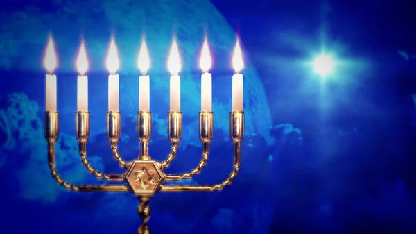 Cute Goldish Menorah Flaming Object Rendering — Stockfoto