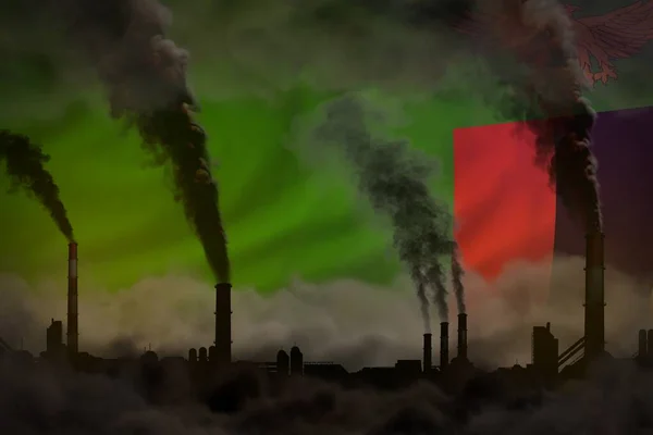 Global Warming Concept Heavy Smoke Factory Chimneys Zambia Flag Background — Stockfoto