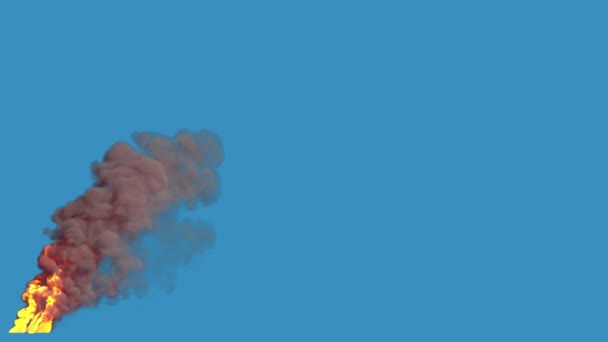 Fogo Com Fumaça Escura Isolada Azul — Vídeo de Stock