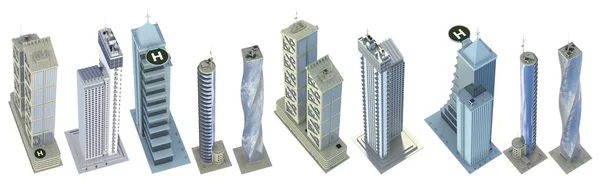 Nagynézetű Nagyon Részletes Látványtervek Fiktív Design Vállalati Felhőkarcolók Kék Felhős — Stock Fotó