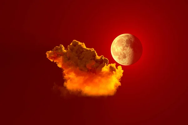 Одинокое Красное Кучевое Облако Луной Природа Рендеринг — стоковое фото