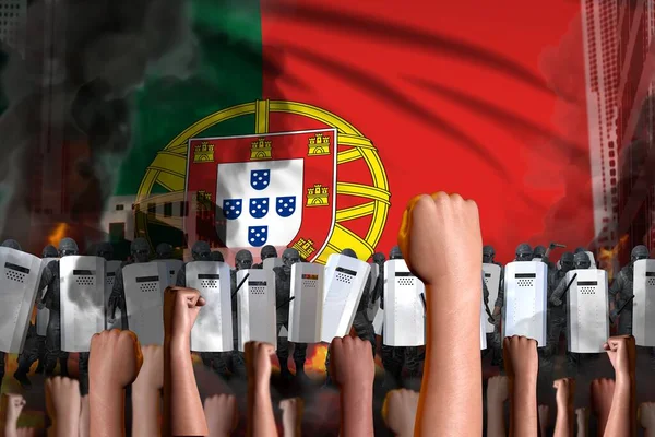 Боротьба Заколотом Протест Португалії Тлі Прапора Спеціальні Сили Поліції Проти — стокове фото