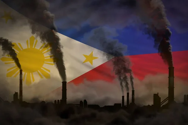 Ciężki Dym Kominów Przemysłowych Fladze Filipin Koncepcja Globalnego Ocieplenia Tło — Zdjęcie stockowe