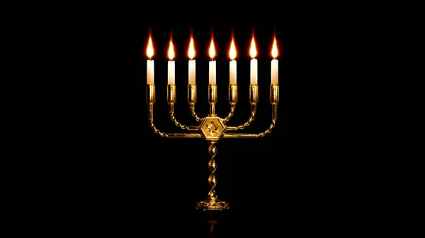 Golden Decorative Menorah Glowing Isolated Digital Object Illustration — Stock Photo, Image