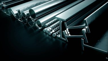 parlak rulo metal ve demiri - konsept endüstriyel 3D görüntüleme