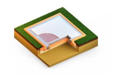 İzole edilmiş beton döşeme temeli. izole edilmiş cgi endüstriyel 3D illüstrasyon