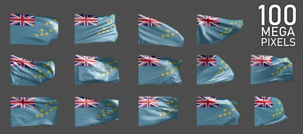 Tuvalu Flag Isolated Various Pictures Waving Flag Grey Background Object — Stock Photo, Image