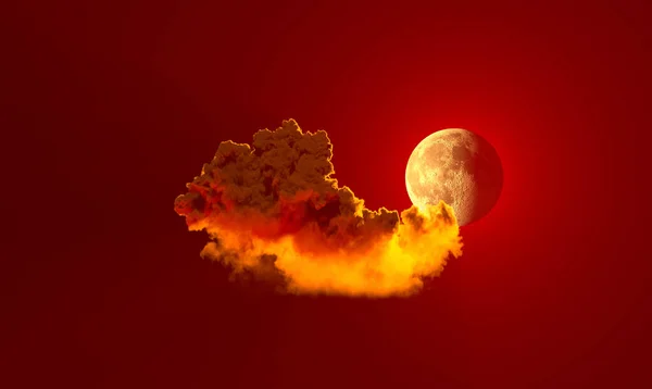 Nuvem Cúmulo Vermelho Solitário Com Lua Conceito Natureza Renderização — Fotografia de Stock