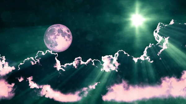 Noche Mágica Cúmulos Nubes Telón Fondo Estrellas Concepto Abstracto Renderizado — Foto de Stock