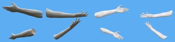 Set Von Weißen Stein Statue Hand Renderings Isoliert Auf Blau — Stockfoto