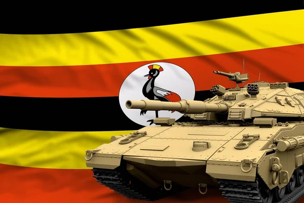 Tanque Moderno Uganda Com Design Não Real Fundo Bandeira Conceito — Fotografia de Stock