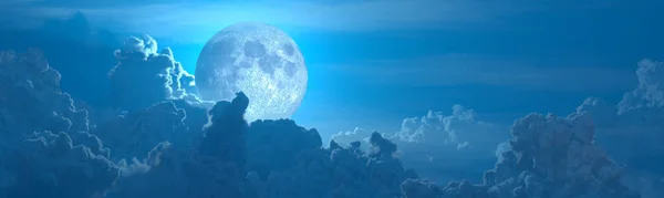Tło Panoramiczny Duży Cumulus Księżyc Cyfrowa Natura Renderowanie — Zdjęcie stockowe