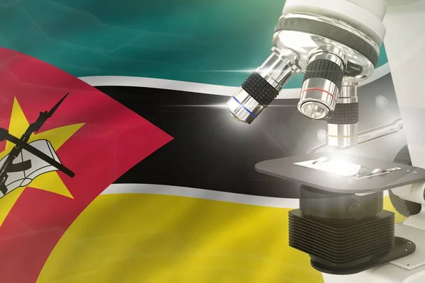 Mikroskop Pozadí Mosambické Vlajky Koncepce Vědeckého Rozvoje Výzkum Chemii Nebo — Stock fotografie
