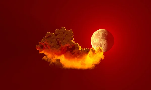 Nube Cúmulo Rojo Solo Con Luna Naturaleza Digital Ilustración —  Fotos de Stock