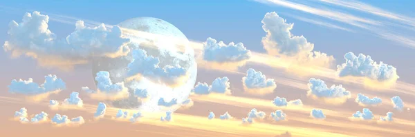 Tło Panoramiczny Ogromny Cumulus Chmury Księżyc Koncepcja Natura Ilustracja — Zdjęcie stockowe