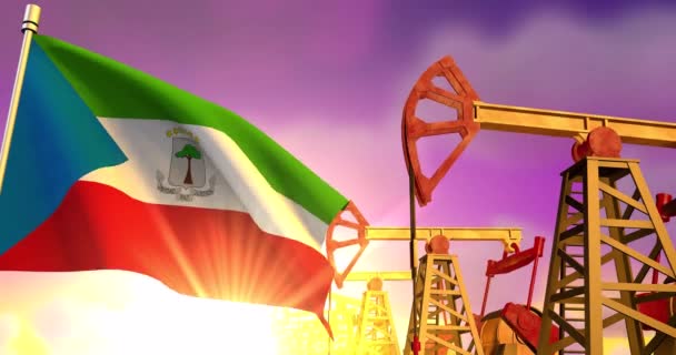 Equatorial Guinea Flag Background Oil Wells — Stock Video