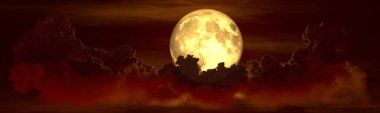 panoramic night cumulus with moon - digital nature 3D rendering