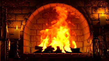 red masonry hearth flames shining - digital object 3D illustration