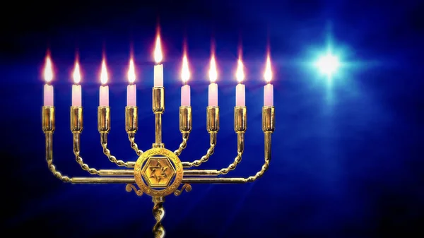 Cute Goldish Hanukkiah Shining Object Rendering — Stockfoto