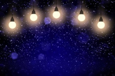 blue wonderful bright abstract background light bulbs with sparks fly defocused bokeh - festive mockup texture with blank space for your content
