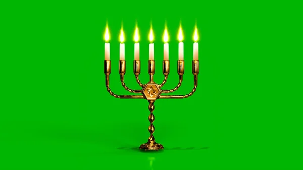 Gold Ornamental Menorah Glowing Isolated Object Illustration — Foto Stock