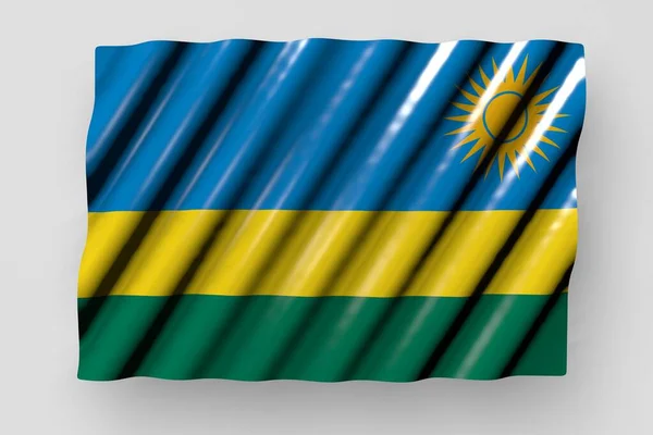 Cute Glossy Flag Rwanda Large Folds Lying Flat Isolated Grey — Foto Stock