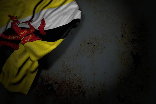 Niedlichen Dunklen Bild Von Brunei Darussalam Flagge Mit Großen Falten — Stockfoto