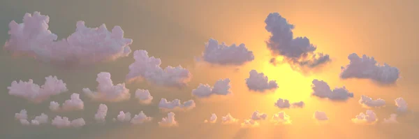 Panoramic Cumulus Clouds Sunrise Sun Beams Nature Illustration — Stock fotografie