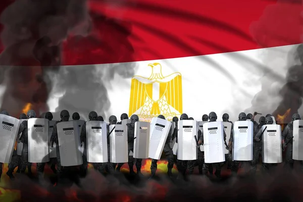 Egipt Protest Walki Koncepcja Oddział Policji Ciężkim Dymie Porządku Przeciwpożarowego — Zdjęcie stockowe