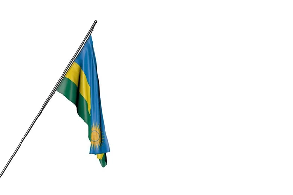 Wonderful Rwanda Flag Hangs Diagonal Pole Isolated White Any Holiday — Foto de Stock