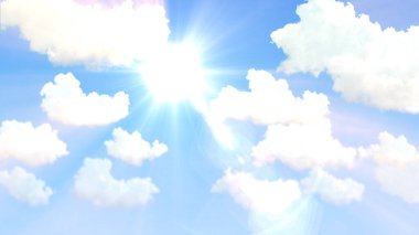 Sevimli renkli kümülüs bulutları günbatımı arkaplanı, cgi soyut üç boyutlu illüstrasyon