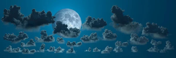 大云和月亮全景 Cgi自然3D渲染 — 图库照片