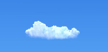 Mavi gökyüzündeki tek kümülüs izole edilmiş. cgi doğa 3D görüntüleme