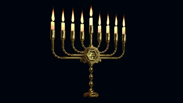 Goldish Ornamental Hanukkah Menora Glowing Isolated Object Rendering — Stock Photo, Image