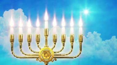 Bulutlarda parlayan Hanukkiah feneri Beytüllahim Yıldızı ile birlikte.