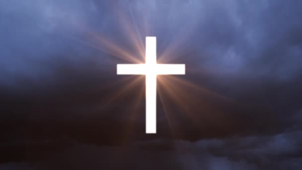 Symbol Cross Stormy Sky Religious Backdrop — Stock Video