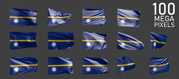 Nauru Flagge Isoliert Verschiedene Bilder Der Schwenkenden Flagge Auf Grauem — Stockfoto