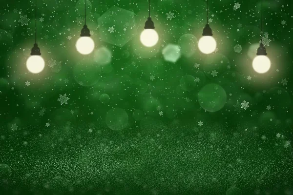 Зелений Милий Яскравий Абстрактний Фон Блискітки Вогні Лампочками Падаючі Снігові — стокове фото