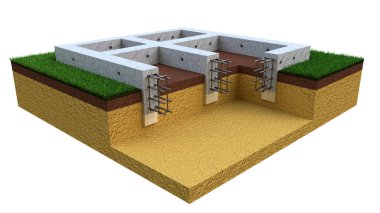 Dökülen beton duvar tabanı - izole edilmiş endüstriyel 3D