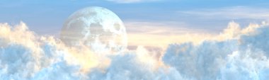arkaplan - büyük kümülüs ve ayın panoraması - cgi doğa 3 boyutlu illüstrasyon