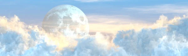 大きな積雲と月のパノラマ Cgi性質3Dイラスト — ストック写真