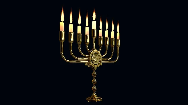 Guld Dekorativ Hanukkiah Lysande Isolerad Cgi Objekt Rendering — Stockfoto