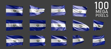 Gri arkaplanda El Salvador bayrağının 14 farklı görüntüsü - nesnenin 3 boyutlu görüntüsü